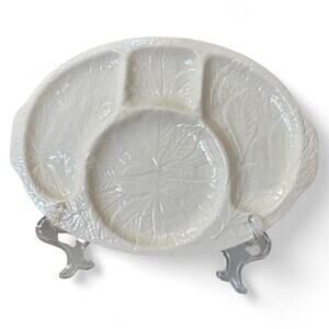 Pair of 2 California Pottery 25 White Leaf Divided Serving Platters Vintage 14